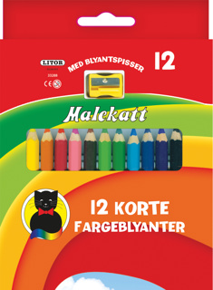 Fargeblyanter Malekatt korte 12 stk